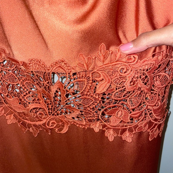 KEEPSAKE Lace Inlay Slip Dress - XS Burnt Orange - Picture 6 of 9